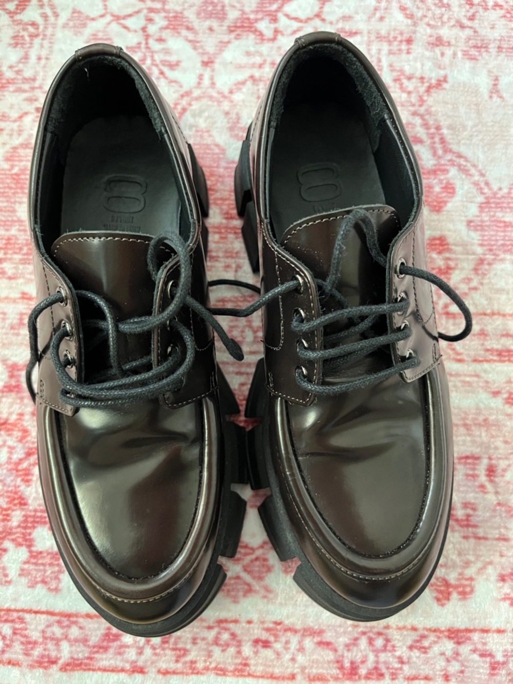 8 by Yoox Size 37 Women's Deep Brown Chunky Lace-Up Loafers Leather Italy